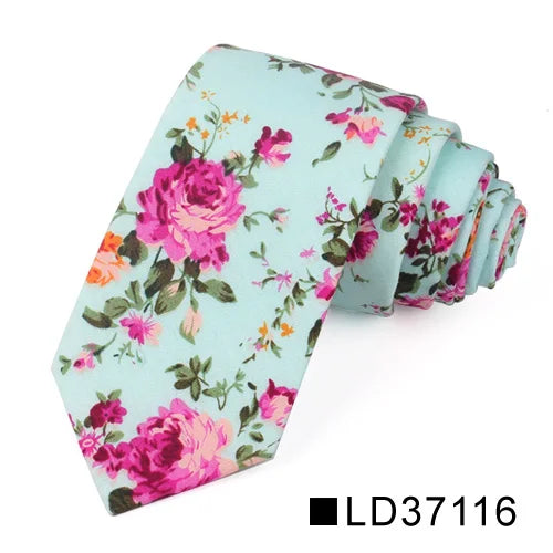 New Floral Tie for Men Women Skinny Cotton Neck Tie for Wedding Casual Mens Neckties Classic Suits Flower Print Neck Ties Cravat