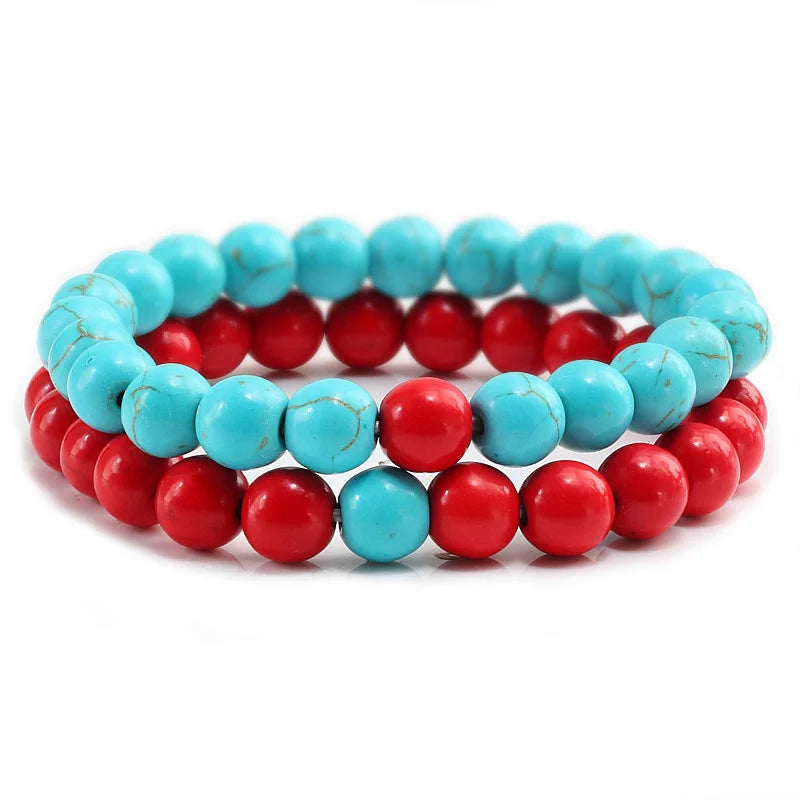 2Pcs/Set Couple Distance Beaded Bracelet Natural Stone Strand Bracelets Homme Charm Yoga Jewelry for Women Men Best Friend