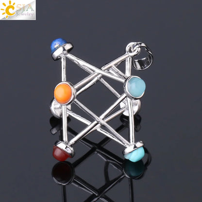 CSJA Merkaba Chakras Pendants Natural Stone Reiki 7 Chakra Necklaces Healing Hollow Star Point Women Men Necklace Pendulo F766