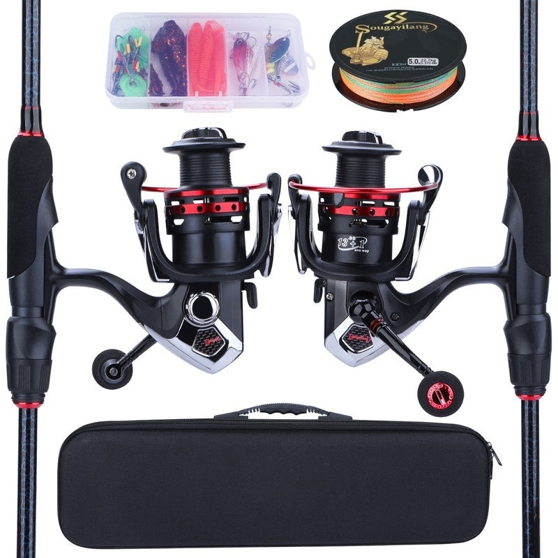 Sougayilang 1.8-2.4m Portable CarbonFishing Rod  and 13+1BB Spinning Fishing Reel and Line Bag Fishing Accessories Set