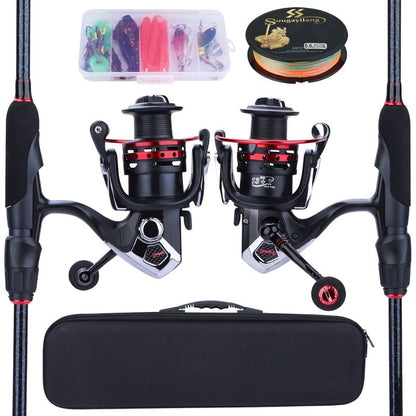 Sougayilang 1.8-2.4m Portable CarbonFishing Rod  and 13+1BB Spinning Fishing Reel and Line Bag Fishing Accessories Set