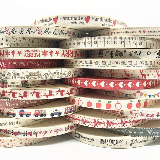 New 5yards 15mm Christmas Printed Polyester Cotton Ribbon DIY Wedding Christmas Party
