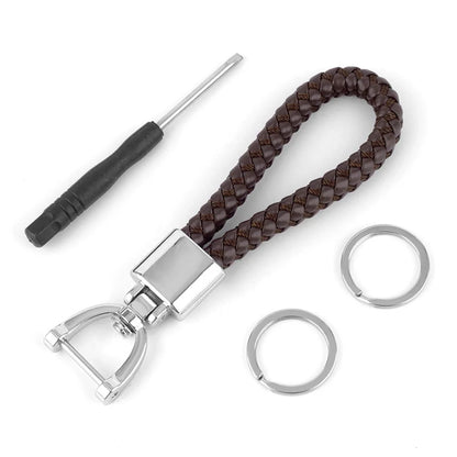 High-Grade Keychain for Men Women Rotatable Key Chain Luxury Hand Woven Leather Horseshoe Buckle Car Key Ring Holder Accessories