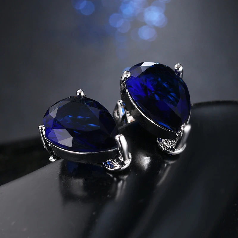 Water Drop Cubic Zirconia Clip Earrings With Elegant Blue Stone Earrings for Punk Girl Party Pendientes Mujer Moda