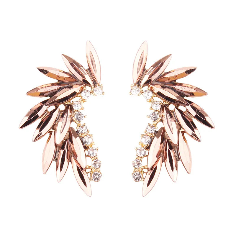 LUBOV Shining Rhinestone Wings Stud Earrings Acrylic Crystal Stone Women Piercing Earrings Trendy Wedding Jewelry Christmas