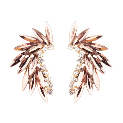 LUBOV Shining Rhinestone Wings Stud Earrings Acrylic Crystal Stone Women Piercing Earrings Trendy Wedding Jewelry Christmas