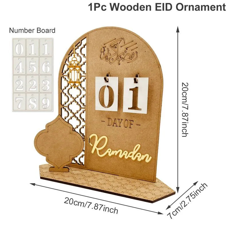 Ramadan Countdown Calendar Eid Mubarak Wooden Ornament 2024 Ramadan Decoration for Home Islam Muslim Party Decor Ramadan Kareem