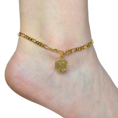 Anniyo 21cm + 10cm Extender Chain / A-Z Initial Letter Anklet for Women Alphabet Jewelry Foot Chain Girl #105906