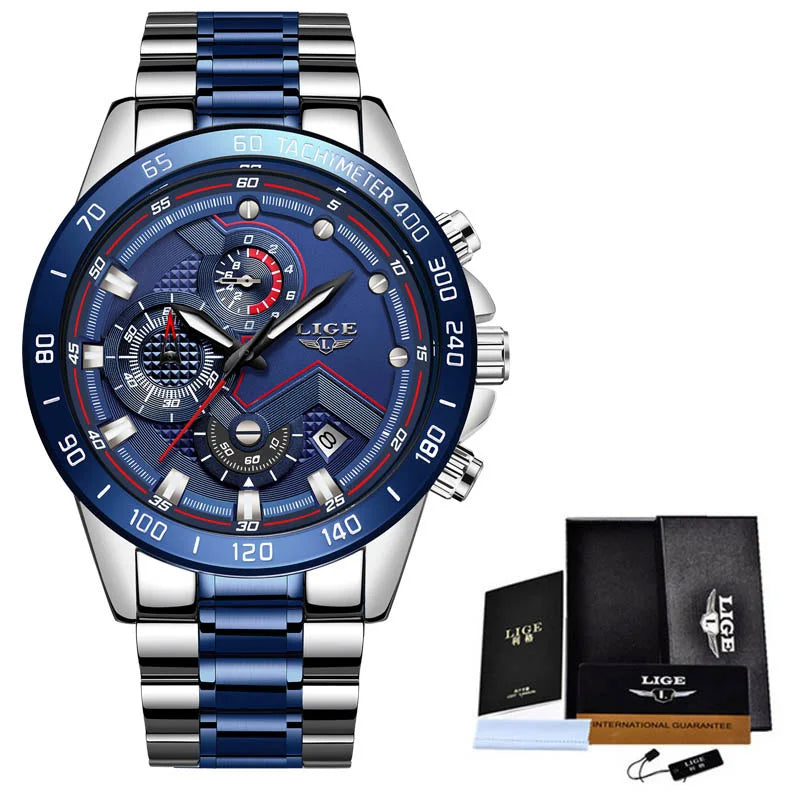 2022 LIGE New Blue Fashion Business Clock Mens Watches Top Brand Luxury All Steel Waterproof Quartz Gold Watch Relogio Masculino
