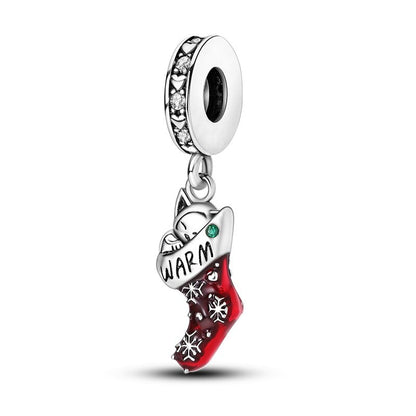 Christmas Plata De Ley 925 New in Red Socks Santa Charm Christmas Tree Beads for Pandora 925 Bracelet Necklace Christmas Jewelry
