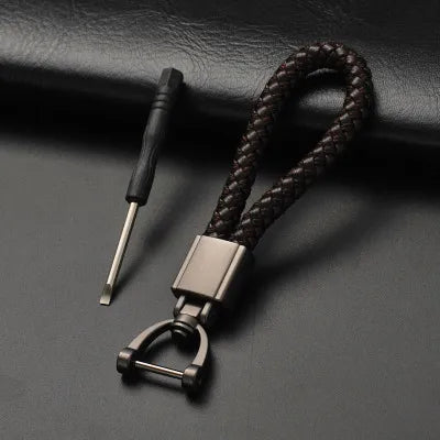 High-Grade Keychain for Men Women Rotatable Key Chain Luxury Hand Woven Leather Horseshoe Buckle Car Key Ring Holder Accessories