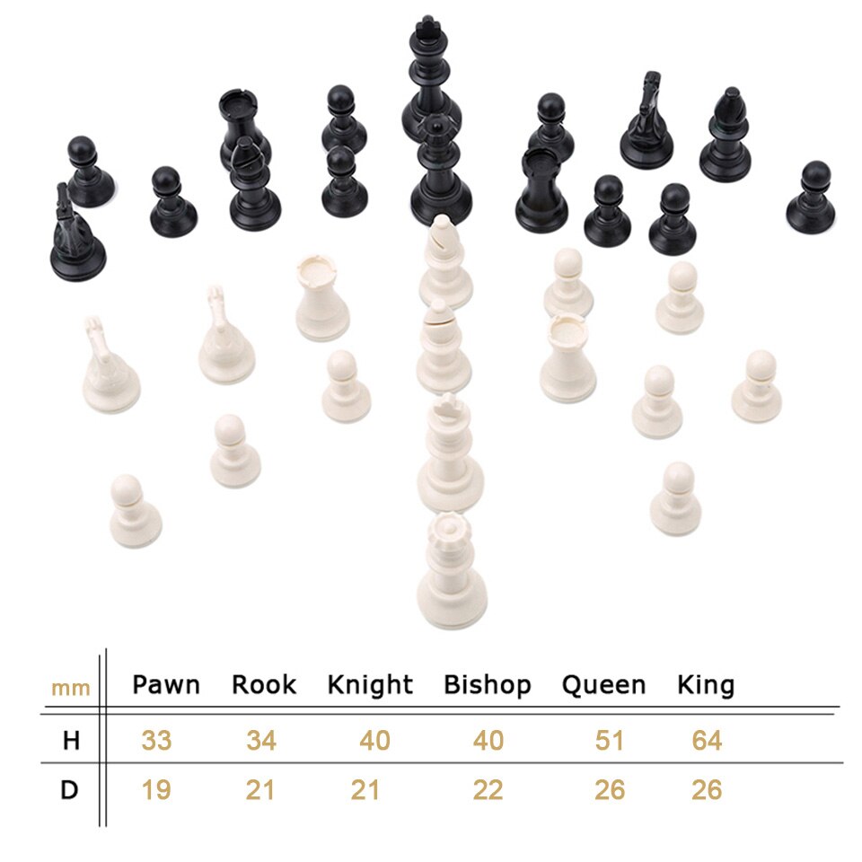 32 Medieval Plastic Chess Pieces Set King Height 64 & 75 & 95 Mm Chess Game Standard Chessmen for International Competition IA13