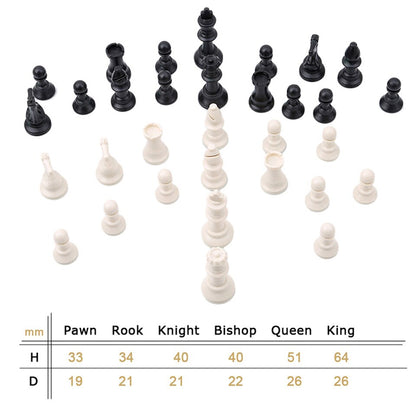 32 Medieval Plastic Chess Pieces Set King Height 64 & 75 & 95 Mm Chess Game Standard Chessmen for International Competition IA13