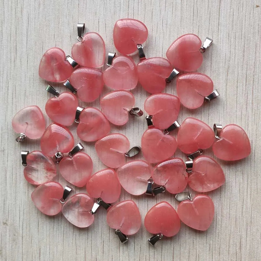 50pcs/Lot 2022 Assorted Heart Natural Stone Charms Pendants for Jewelry Making Good Quality 20mm