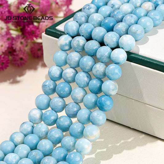 Natural Stone Sea Blue China Larimar Bead Round Loose Spacer Dyed Color Bead for Jewelry Making Diy Bracelet Neckace Accessory