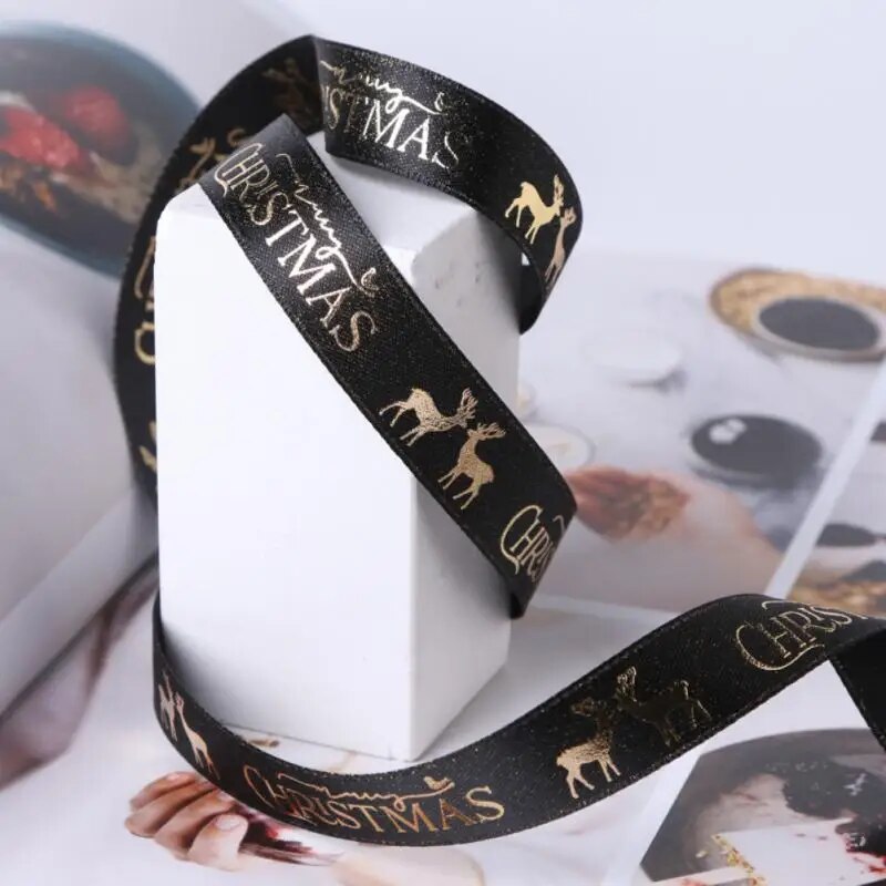 10Yards Christmas Decoration Ribbon DIY Handmade Printed  Polyester Party Christmas Wedding Party Packing Gilding Ribbon