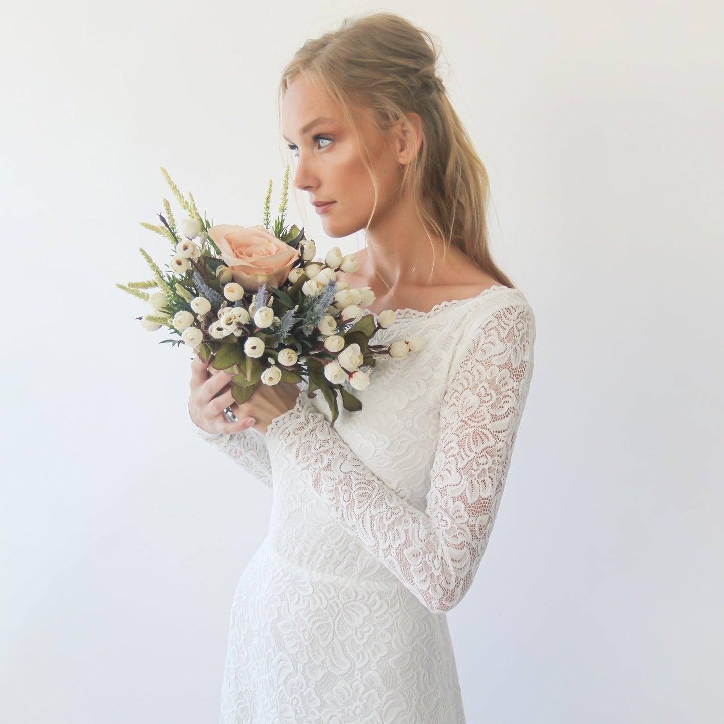 Bestseller Long Sleeves Boat Neckline Modest Wedding Dress #1297