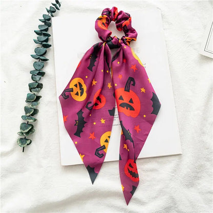 Santa Claus Bows Hair Scrunchies Long Ribbon Ponytail Scarf  Hair Tie Women Girls Elastic Hair Bands Christmas Hair Accessories