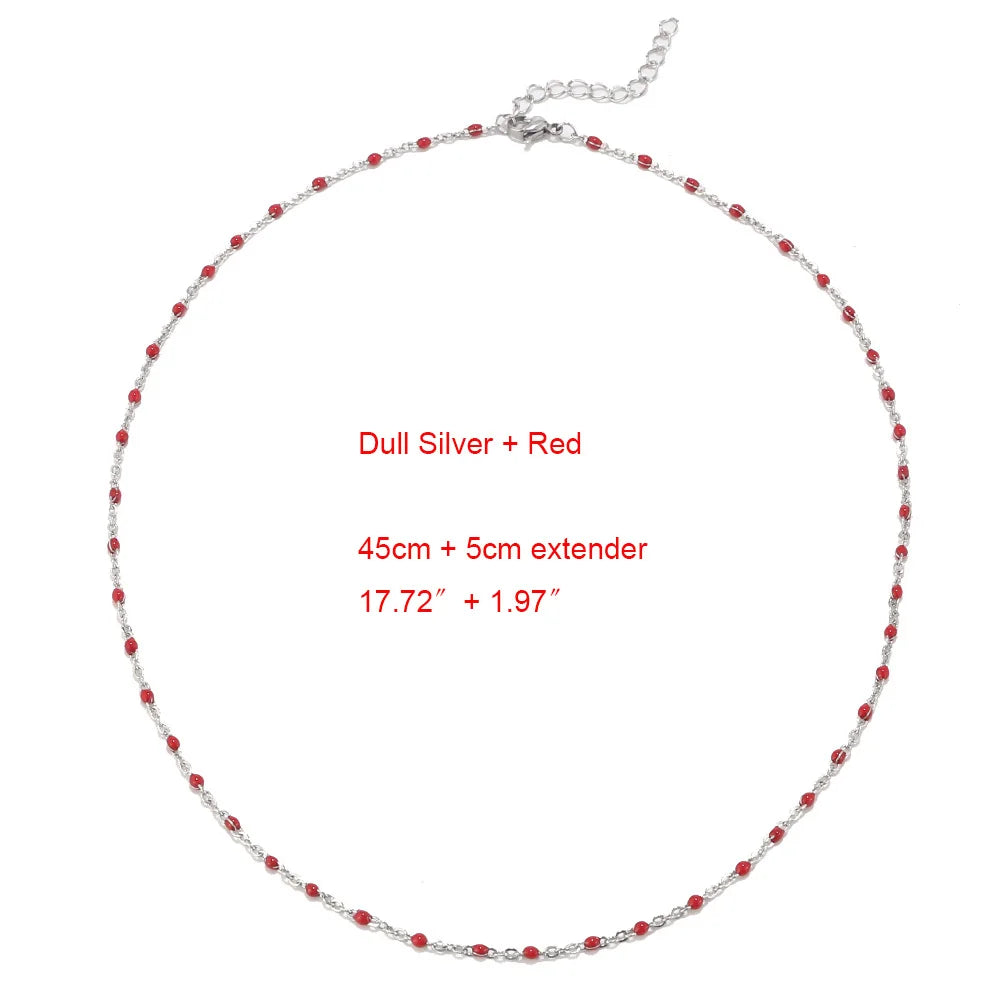 1pcs Stainless Steel Gold/Silver Color Choker Necklace Enamel Satellite Beaded Cable Ball Chain Choker Womens Necklaces