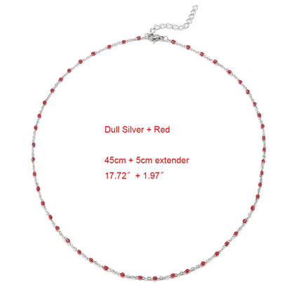 1pcs Stainless Steel Gold/Silver Color Choker Necklace Enamel Satellite Beaded Cable Ball Chain Choker Womens Necklaces