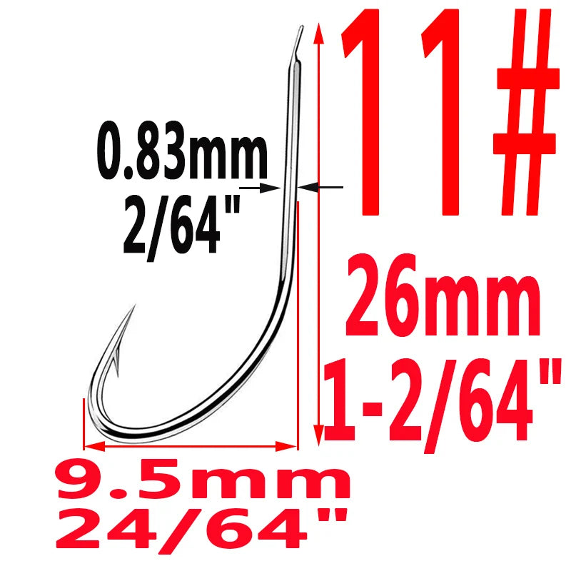 100pcs/Bag Iseama Circle Carp Eyed Fishing Hook Size 1# to 14# Ring Eye Japan High-Carbon Steel Fish Hook