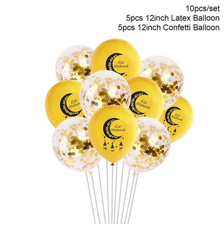EID Mubarak Banner Balloons Cake Topper Ramadan Decoration Ramadan Kareem Mubarak Muslim Islamic Festival Party DIY Decorations
