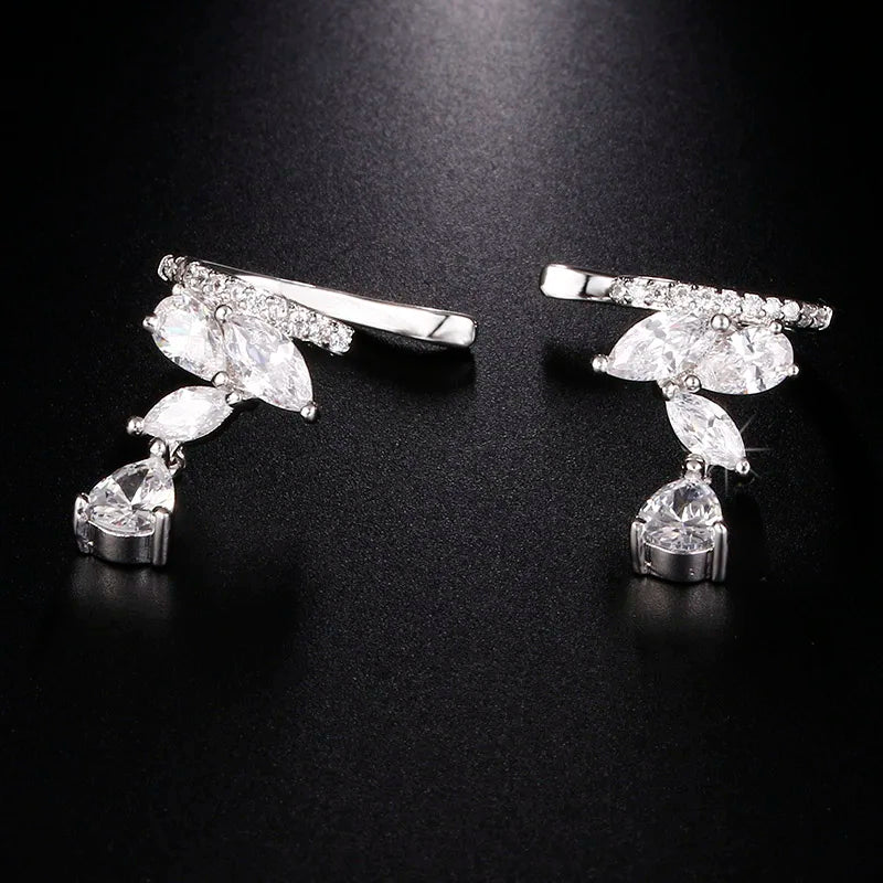 Fashion Drop Water Clip Earrings Jewelry Zirconia Crystal Jackets Jewelry Cuff Earrings for Women Boucle d'Oreille Aros AE230