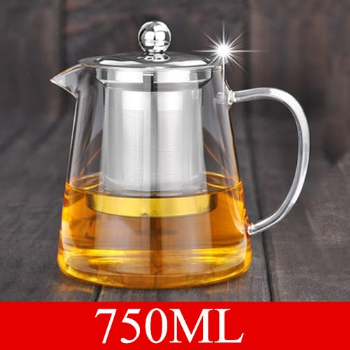 5Sizes Good Clear Borosilicate Glass Teapot With 304 Stainless Steel Infuser Strainer Heat Coffee Tea Pot Tool Kettle Set