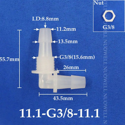 5~200pcs M6 M8 G1/8~g1/2 Thread to 2-12mm PP Bulkhead Union Elbow Connectors Hex Nut Aquarium Fish Tank Air Pump Hose Connector