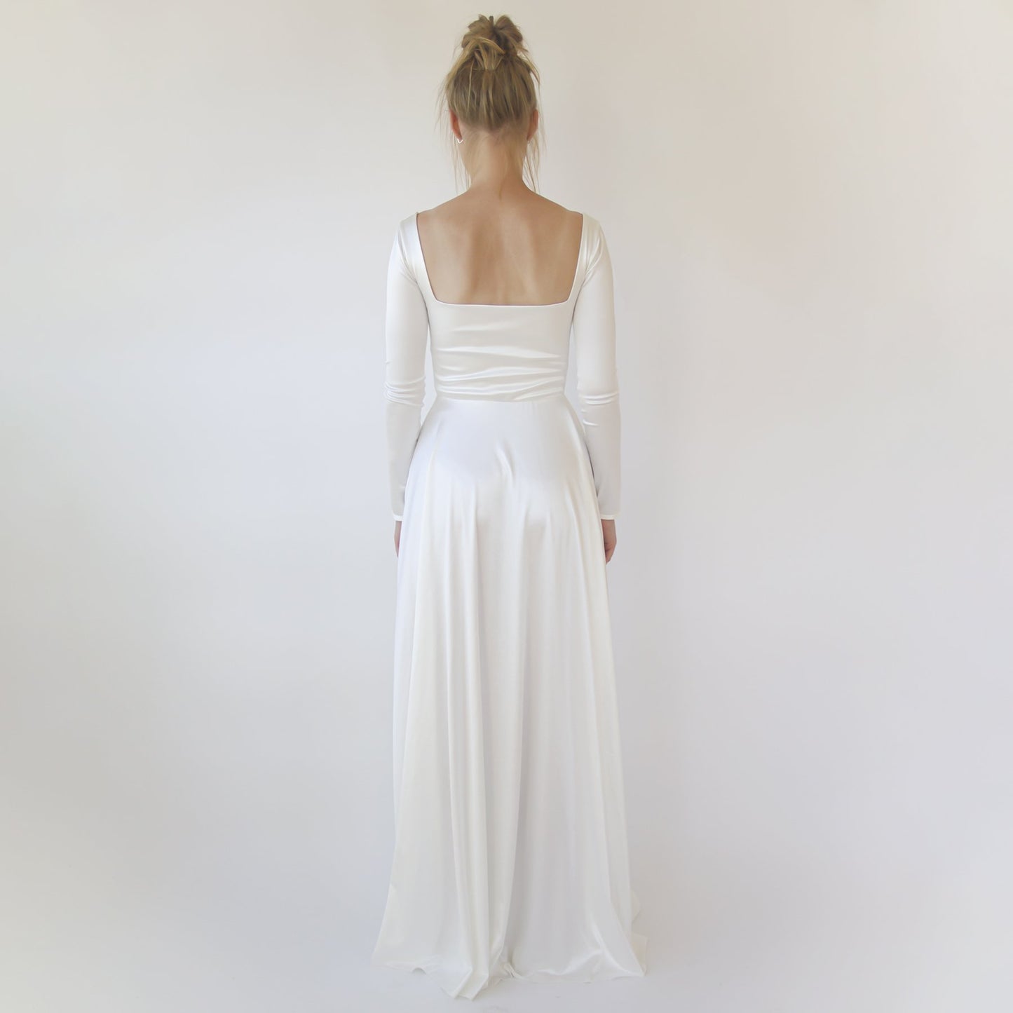 Bestseller Ivory Square Neckline Minimalist Satin Wedding Dress #1351