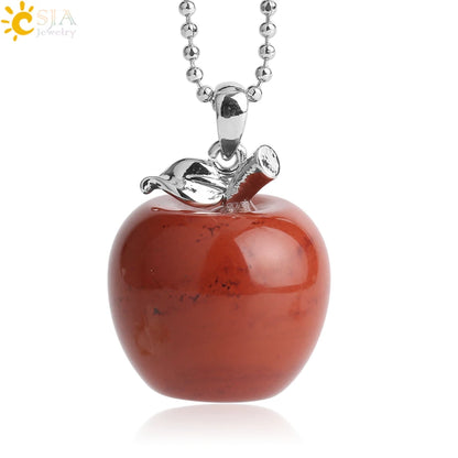 CSJA Apple Natural Stone Pendant Crystal Amethysts Pendants Rose Pink Quartz Necklaces Jewelry for Female Women Chrismtas G046