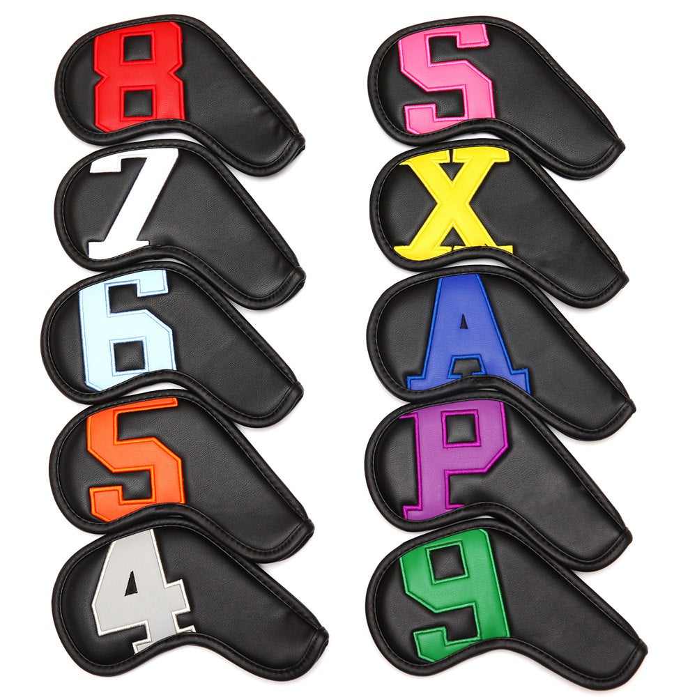 Siranlive Golf Iron Head Covers 9pcs/10pcs (4~9,P ,A ,S，X )  Simple Style Waterproof PU Leather