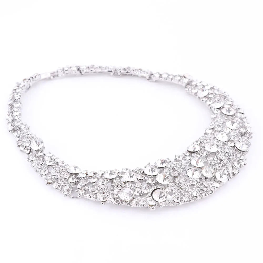 Nigerian Wedding African Beads Jewelry Sets Crystal Necklace Sets Silver Color Jewelry Set Wedding Accessories Party