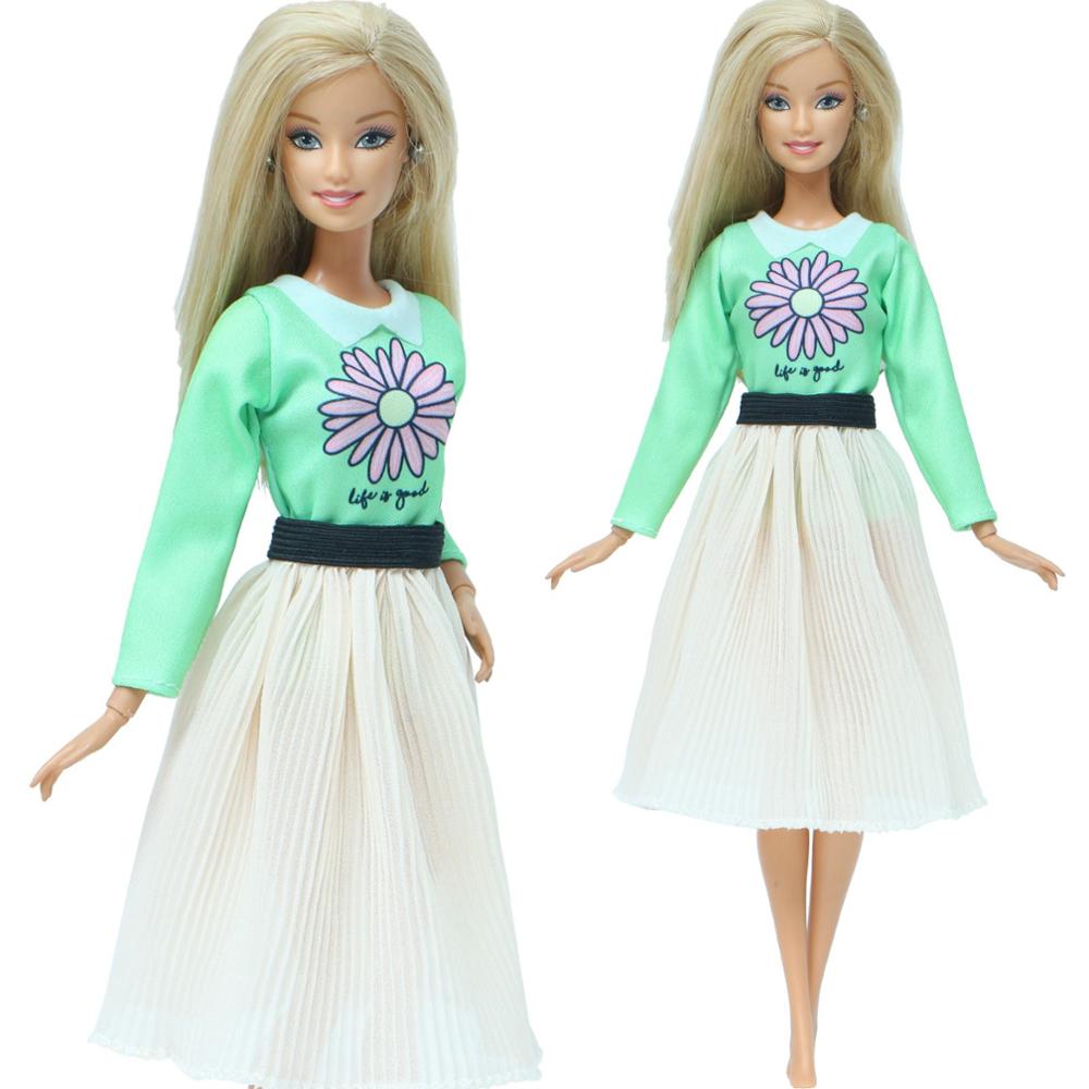 1 PCS Handmade Fashion Outfit Short Dress Cartoon Cute Pattern T-Shirt Pants Trousers Accessories Clothes for Barbie Doll Toys