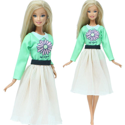 1 PCS Handmade Fashion Outfit Short Dress Cartoon Cute Pattern T-Shirt Pants Trousers Accessories Clothes for Barbie Doll Toys