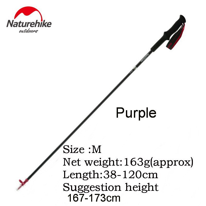 Naturehike Carbon Fiber 4 Section Ultralight Trekking Poles Tungsten Steel Walking Stick Trail Running Hiking Alpenstock