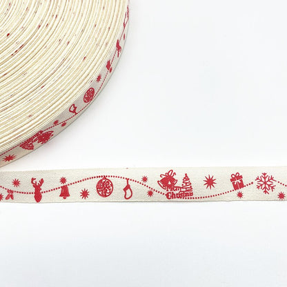 New 5yards 15mm Christmas Printed Polyester Cotton Ribbon DIY Wedding Christmas Party