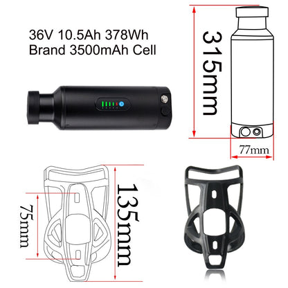 Bottle eBike Battery Pack 36V 10.5Ah 48V 7Ah With Branded San-Yo L-G Li-Ion Cell Bafang TSDZ2 750W 500W 350W 250W Mini Batteries