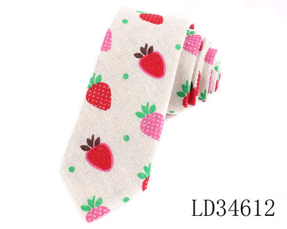 CartoonSkinny Tie for Men Women Narrow Neck Tie for Wedding Casual Cartoon Neckties Classic Suits Slim Cotton Linen Neck Ties