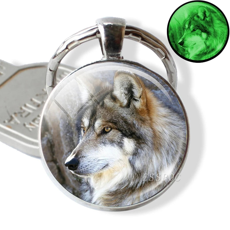 Glow in the Dark Wolf Key Chain Key Rings Holder Luminous Wolf Head Keychain Men Jewelry