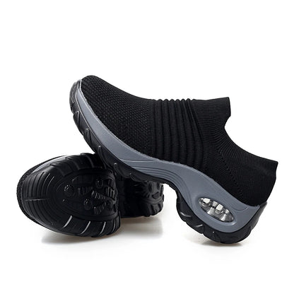 2023 Spring Women Sneakers Shoes Flat Slip on Platform Sneakers for Women Black Breathable Mesh Sock Sneakers Shoes