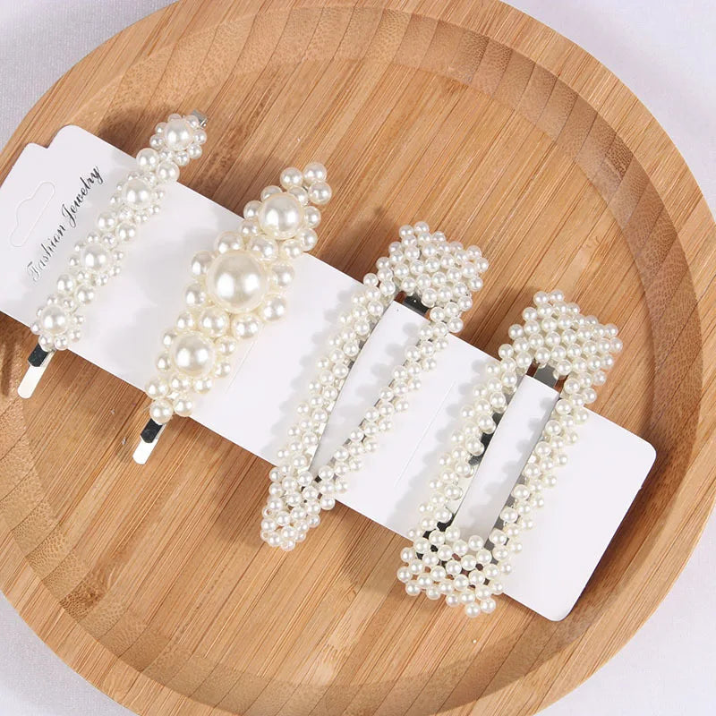 5Pcs/Set Pearl Hair Clip Snap Button Hair Pins for Women Sweet Pearl Hairpin Hair Clips Jewelry Lady Barrette Stick