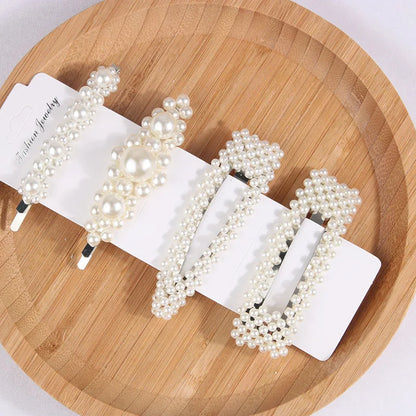 5Pcs/Set Pearl Hair Clip Snap Button Hair Pins for Women Sweet Pearl Hairpin Hair Clips Jewelry Lady Barrette Stick