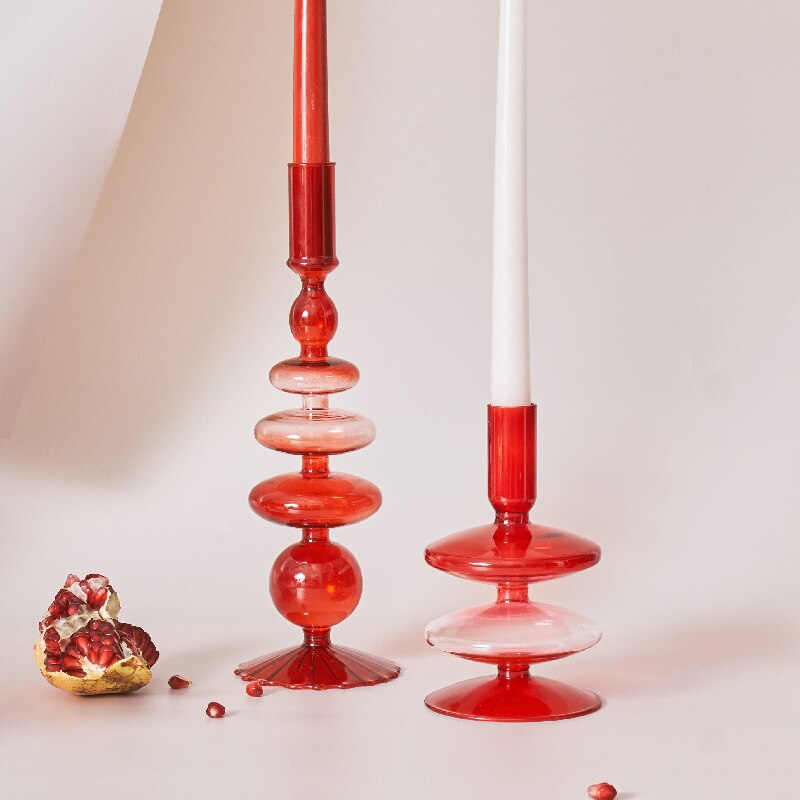 Red Glass Candle Holders Taper Candle Stand Christmas Candle Holder Candlestick Holder Christmas Decor Green Glass