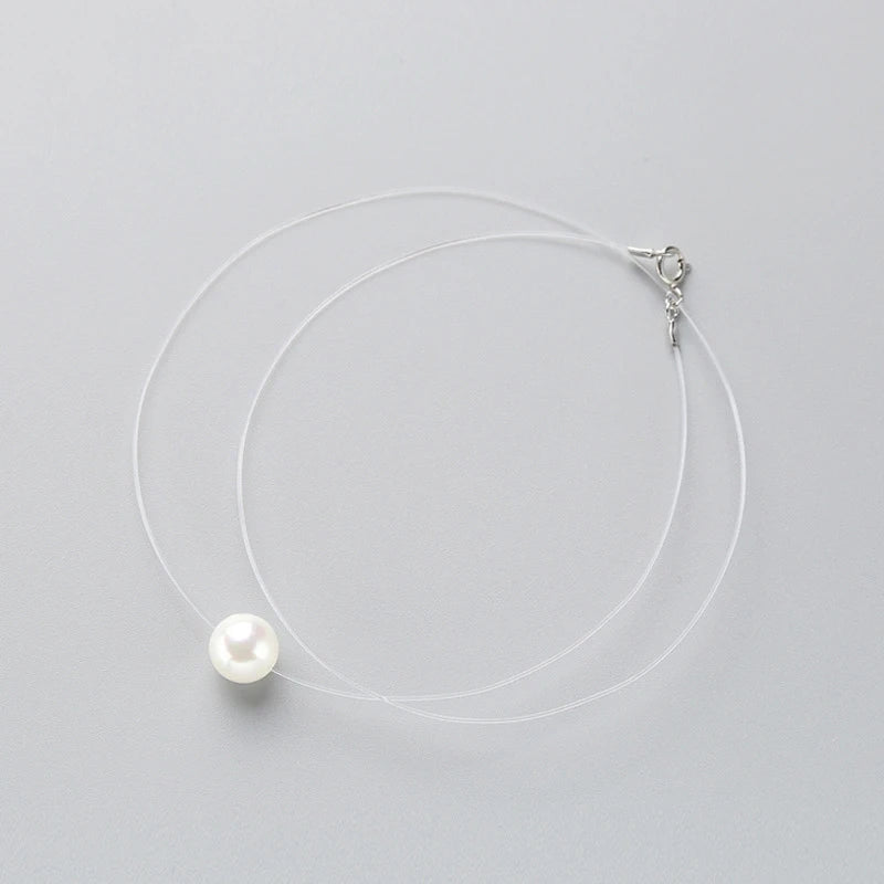 INZATT 925 Sterling Silver Zircon Crystal Pearl Pendant Choker Necklace Transparent Fishing Line 2020 Fine Jewelry for Women