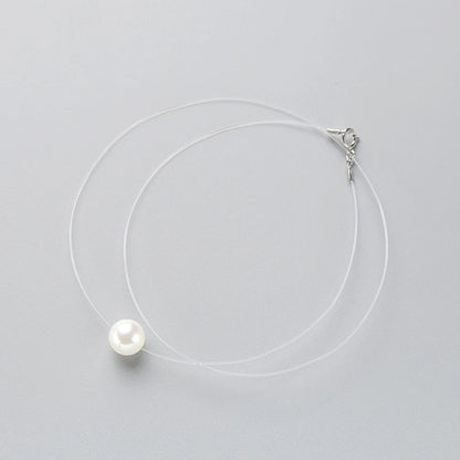 INZATT 925 Sterling Silver Zircon Crystal Pearl Pendant Choker Necklace Transparent Fishing Line 2020 Fine Jewelry for Women