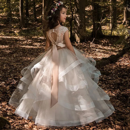 Flower Girl Dresses Tulle 2023Beading Appliqued Pageant Dresses for Girls First Communion Dresses Kids Prom Dresses