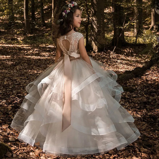 Flower Girl Dresses Tulle 2023Beading Appliqued Pageant Dresses for Girls First Communion Dresses Kids Prom Dresses