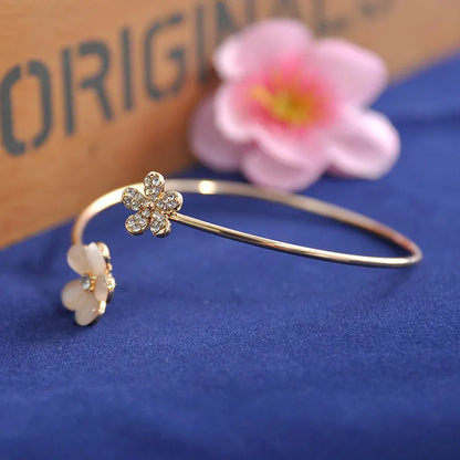 Women Girl Fashion Flower Opal Crystal Bracets Gold Color Cuff Bracelet Bangle Charm Jewelry Fashion Jewelry