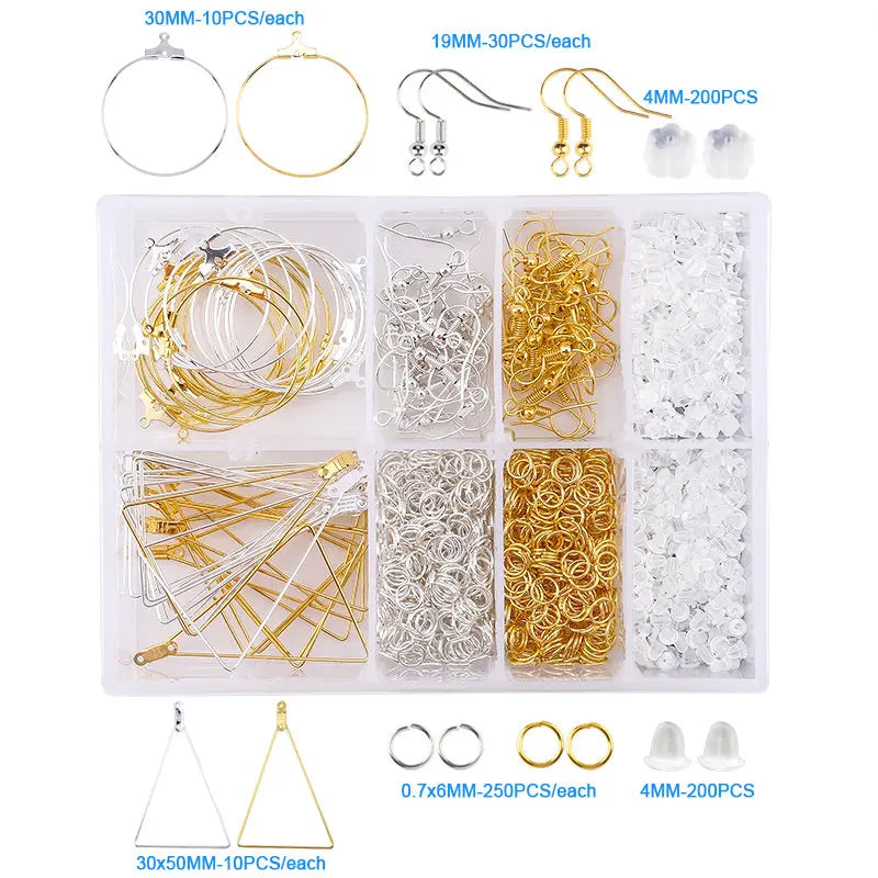 Jewelry Findings Tool Set Open Jump Ring/Lobster Clasp/Tail Chain/Clip Buckle/Drop Kit/Earring Hooks/ for DIY Jewelry Making